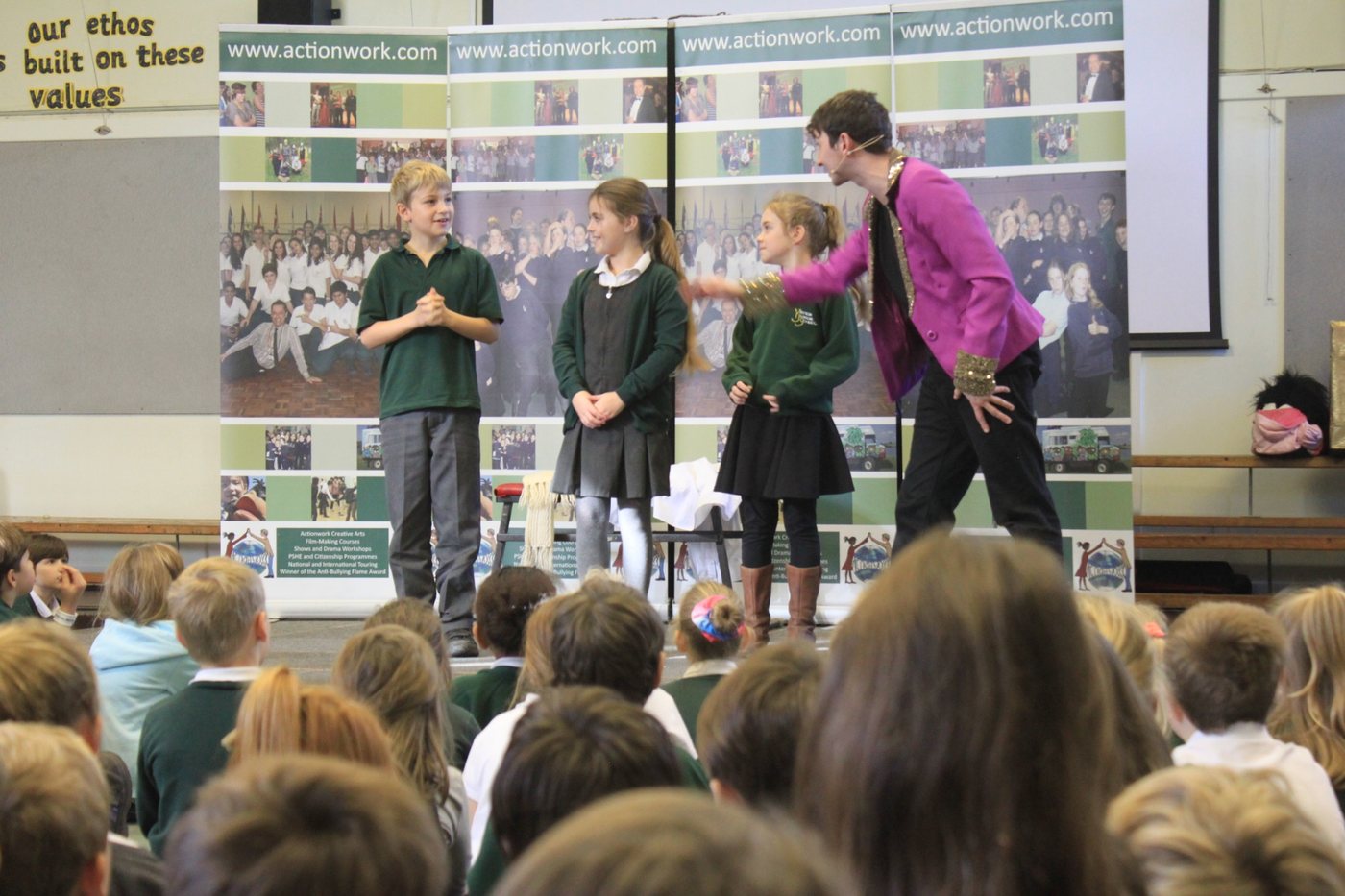 Actionwork facilitator working with pupils during a school anti-bullying session